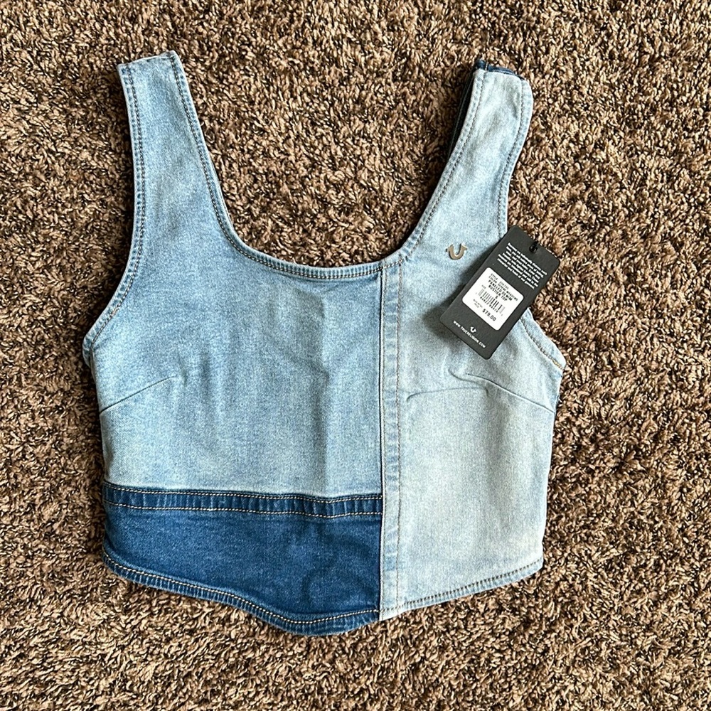 True religion paneled denim bustier top brand new size Small